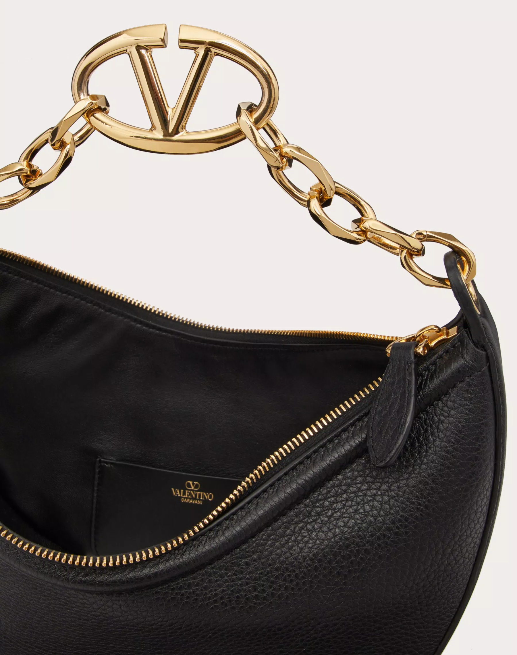 SMALL VLOGO MOON HOBO BAG IN LEATHER WITH CHAIN